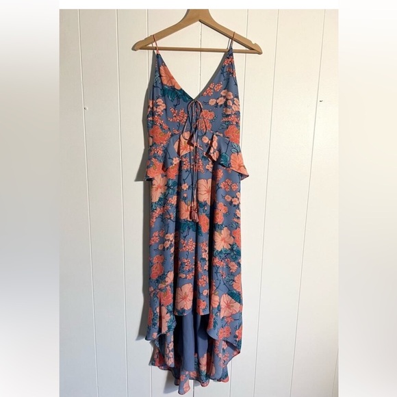 NEW Highline Nordstrom Blue Pink Floral Tie-Front Flutter Hi-Lo Tank Dress $150 - Picture 7 of 8